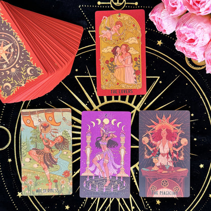 She's Wilderness Tarot Red Deluxe ——A Tribute to the Divine Feminine——All-Women Tarot Deck